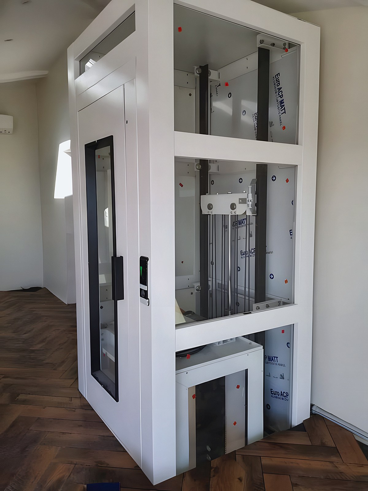 A home-lift frame during installation