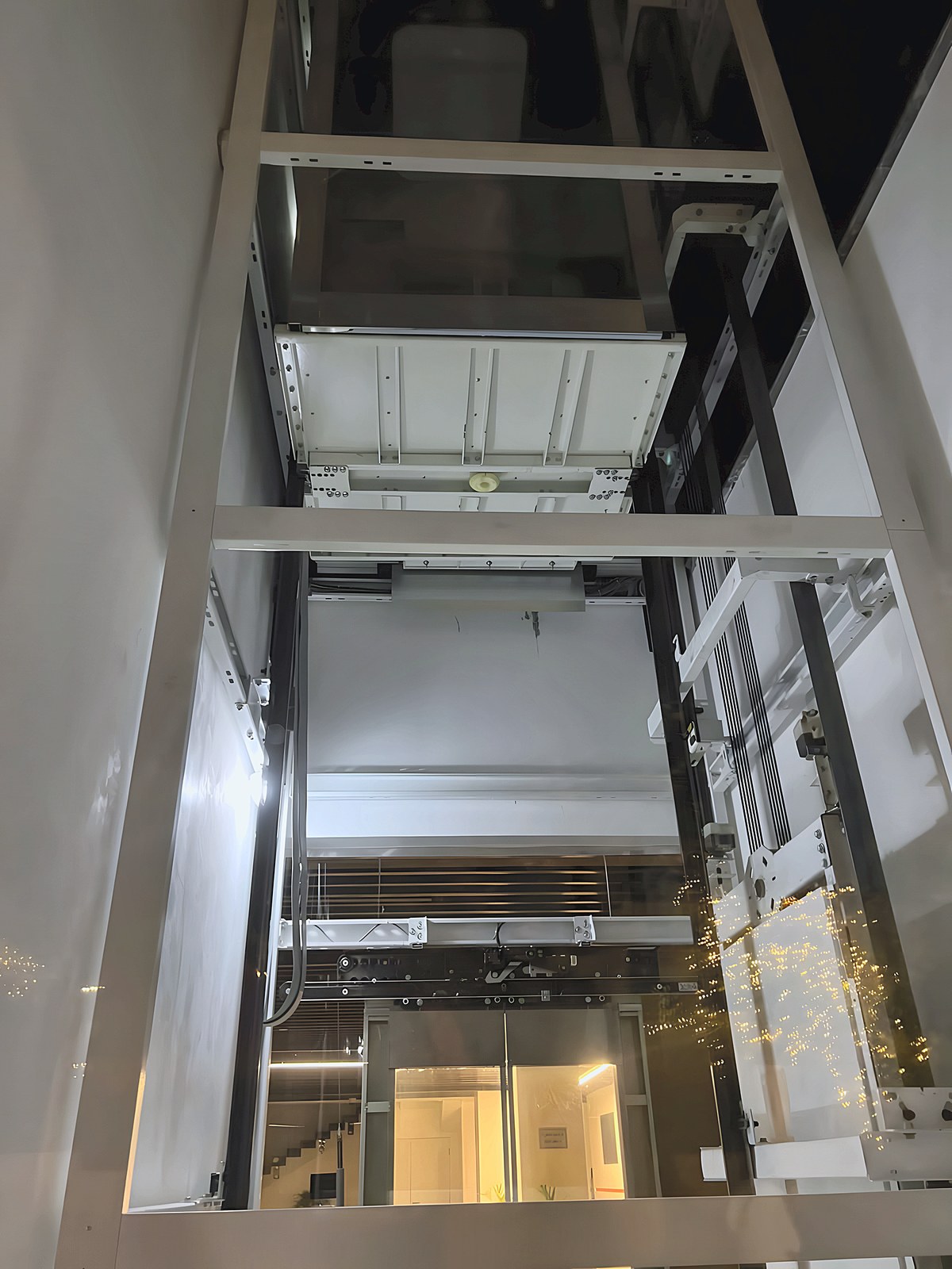 Steel shaft during installation — seen from below