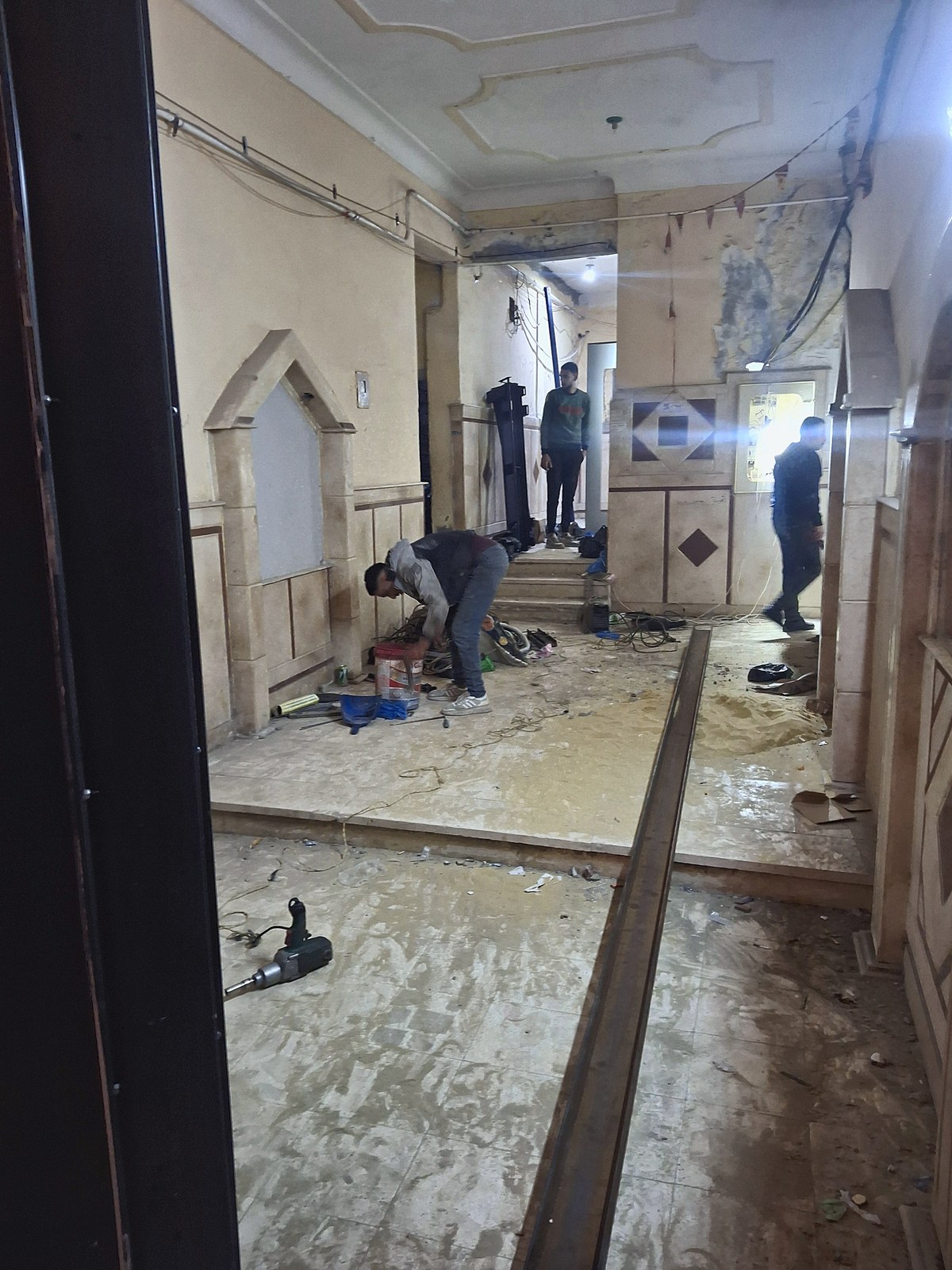 Installation works in the building corridor