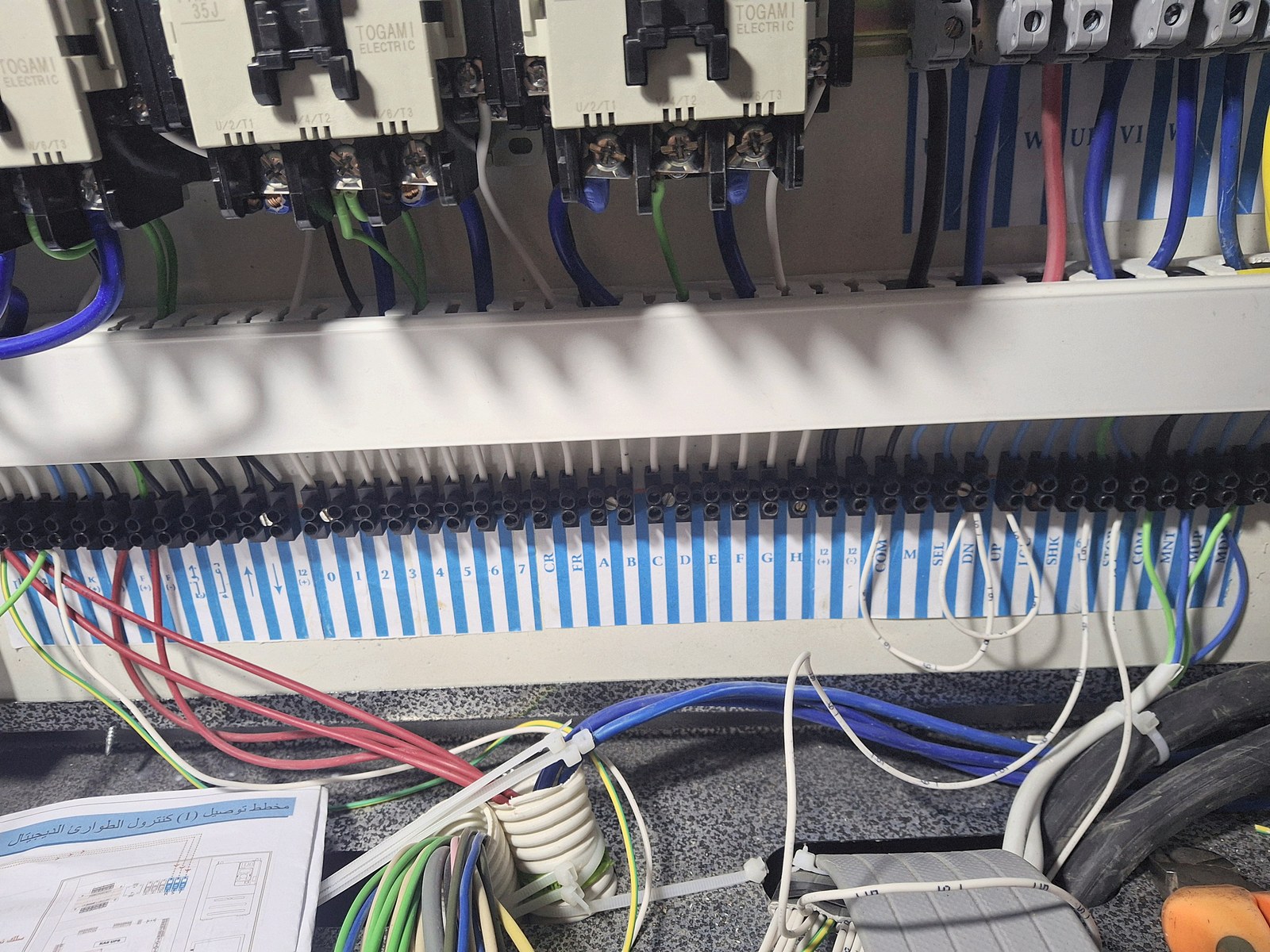 Control cabinet — terminals and contactors
