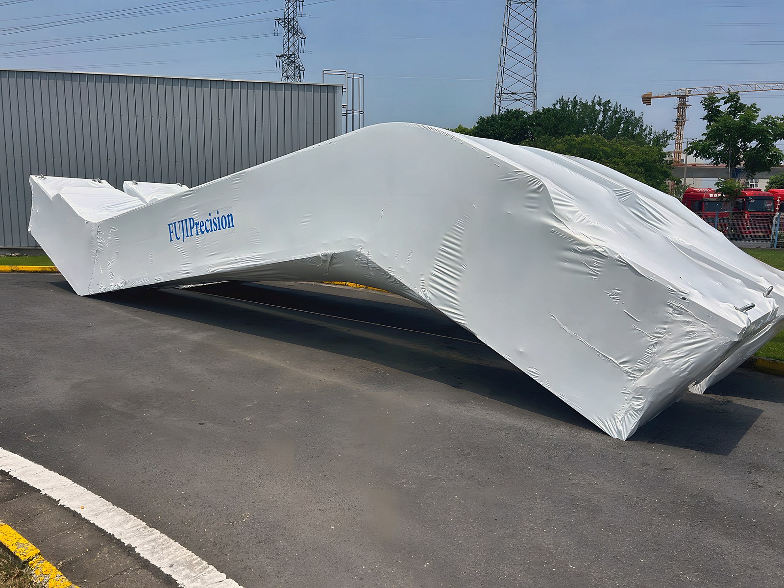 Wrapped escalator in the shipping yard
