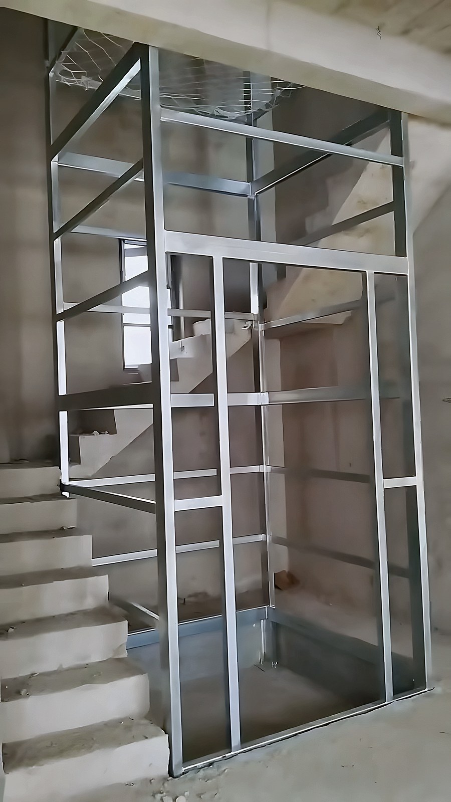 Steel shaft structure in an existing building