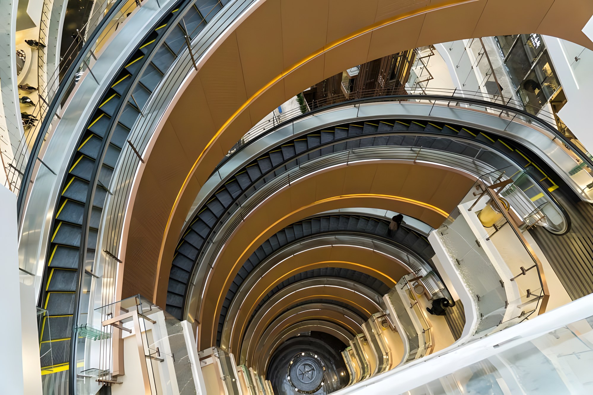 Spiral escalators